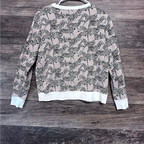 J. Crew Black Tan White Zebra Print Crewneck Sweatshirt - Picture 2 of 9